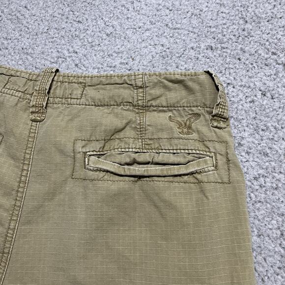 American Eagle Cargo Shorts Mens 30 Tan Khaki Ripstop Military Y2K Cotton Long - Picture 11 of 15